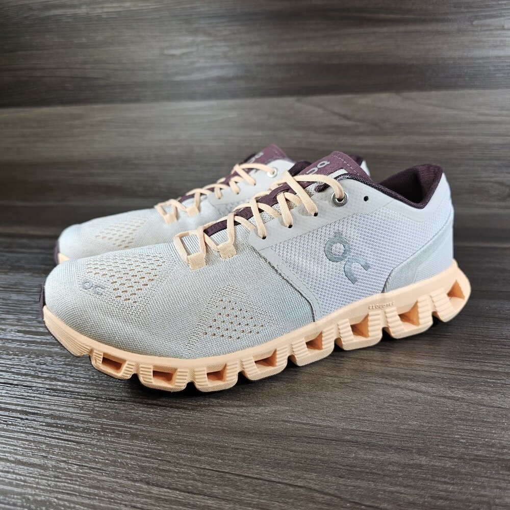 On Cloud X Silver Almond Gray Peach Running Walking Shoes - Women's Size 9.5
